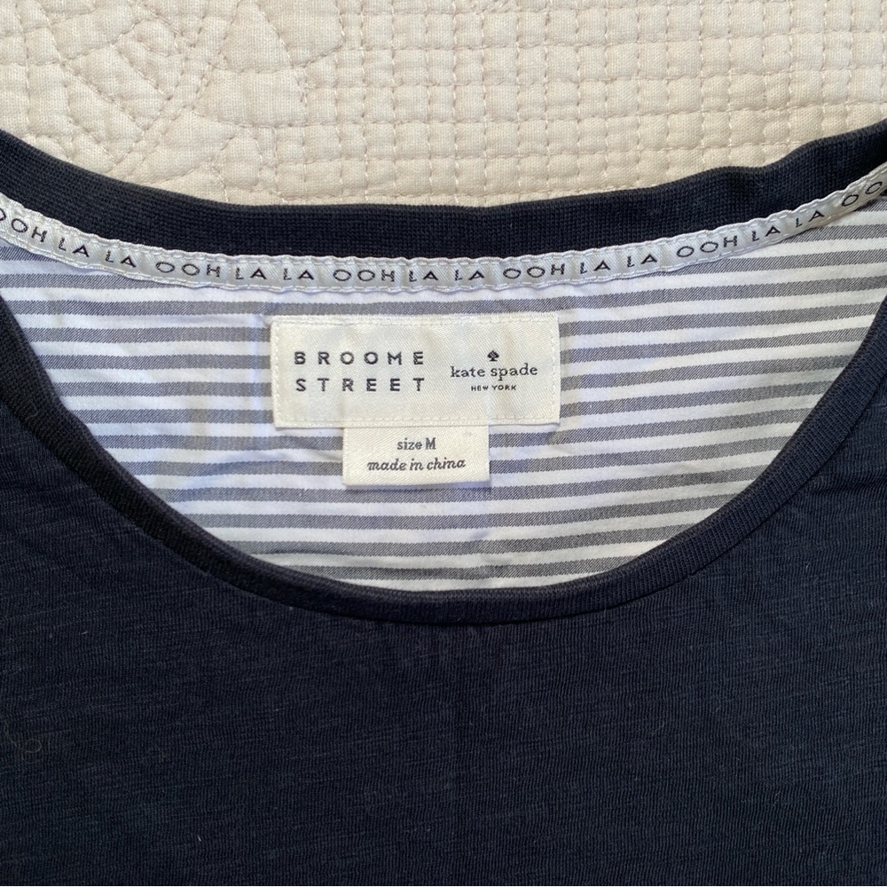 KATE SPADE Broome Street Black Short Sleeve Striped Ruffle Back T-shirt Medium - Picture 5 of 9